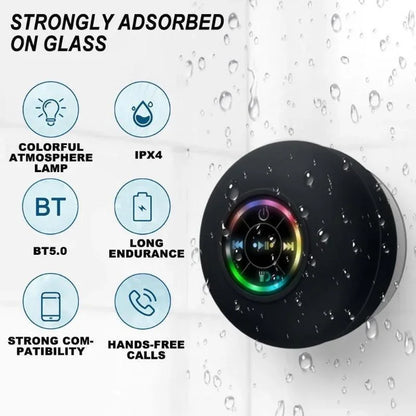 "Waterproof Bluetooth Speaker with Suction Cup – Portable, Luminous, Shower & Outdoor Use"