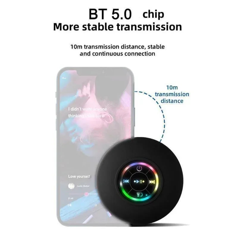 "Waterproof Bluetooth Speaker with Suction Cup – Portable, Luminous, Shower & Outdoor Use"